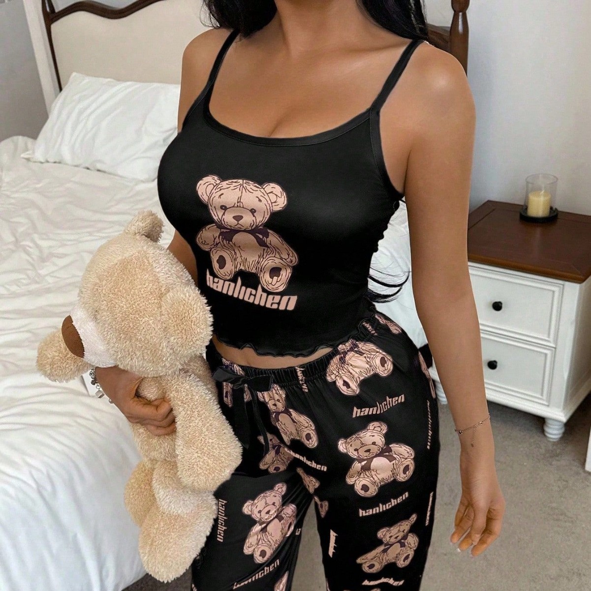 Ropa de hogar transfronteriza tirantes estampados pantalones largos de dos piezas cómodos en el hogar pijamas de mujer sexy casuales