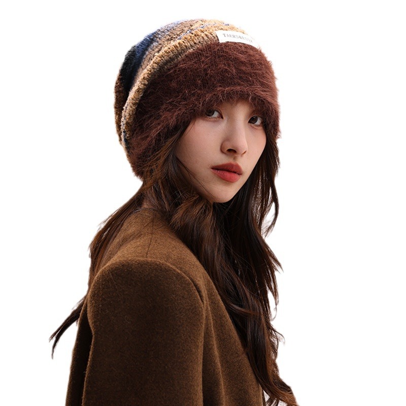 Cappello di lana per bambini, lavorato a maglia, con filato di piume femminili, impilato, che mostra il viso, piccolo calore autunnale e invernale, freddo cappello di lana, maschile_voghion.com