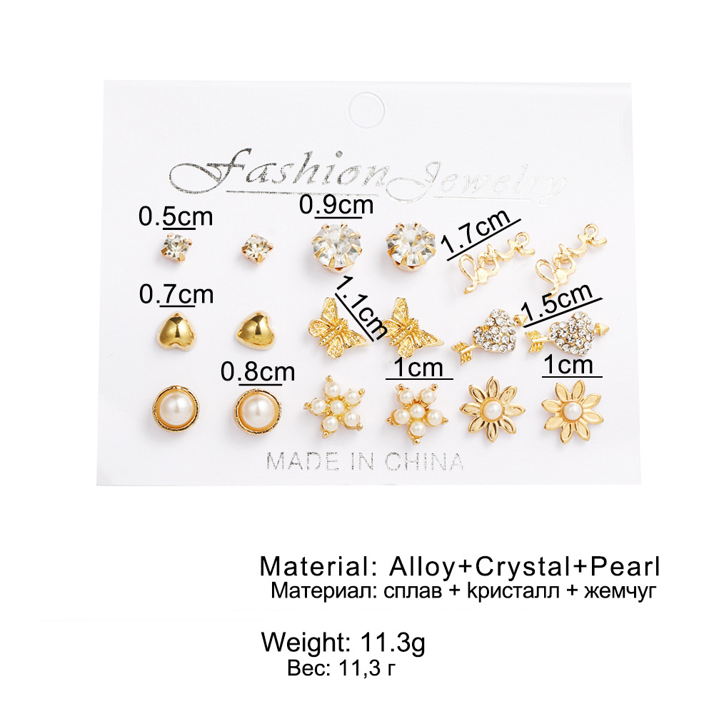 1 Set Sweet Simple Style Starfish Heart Shape Flower Plating Inlay Alloy Pearl Zircon Ear Studs display picture 2