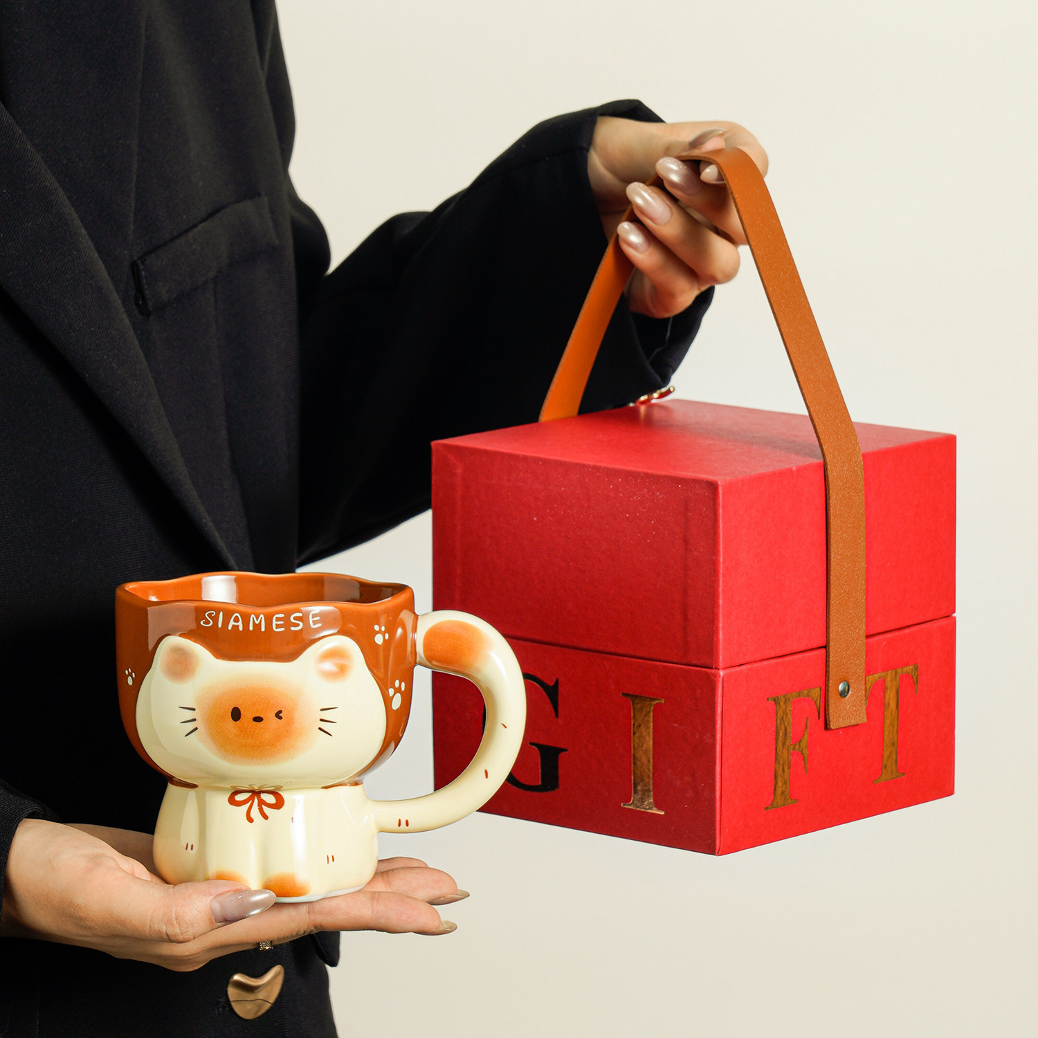 Taza de gato Siamese, taza de marca de nicho, taza de agua, taza de desayuno de café doméstico de alto valor para mujeres