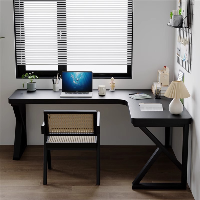 Solid Wood L-shaped Corner Desk Black Corner Computer Desk Bedroom Children's Study Desk Corner Table 7-shaped