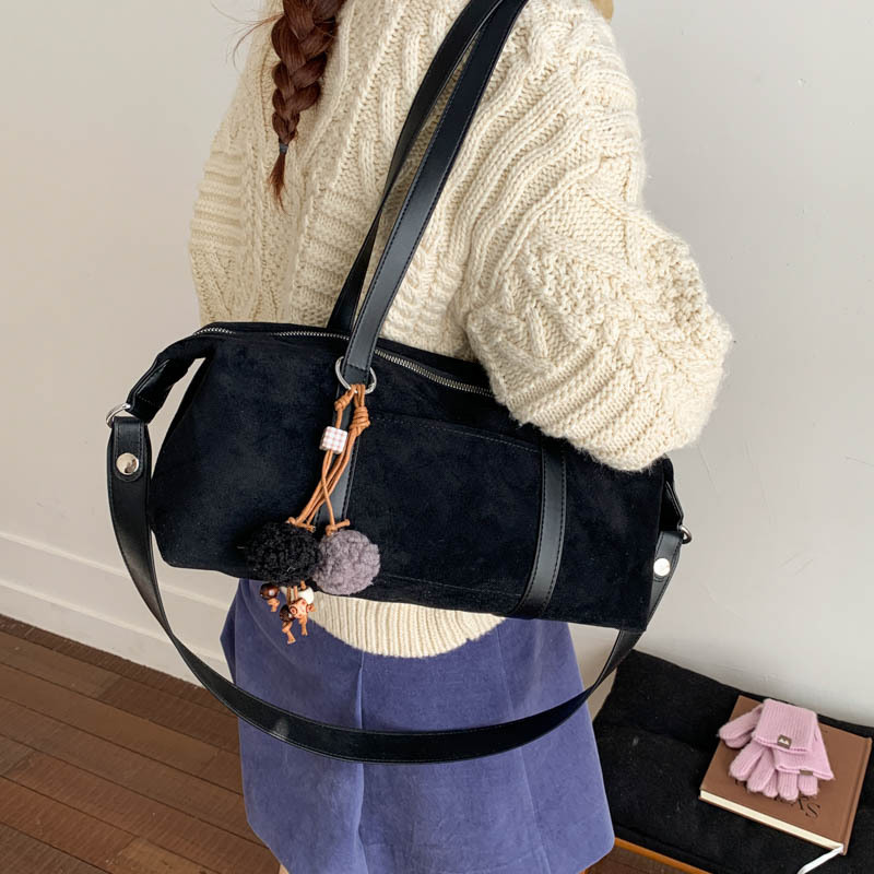 Women's Suede Winter Retro Matte Baguette Underarm Bag Large Capacity Versatile Casual Crossbody Bowling Bag - Thumbnail 7