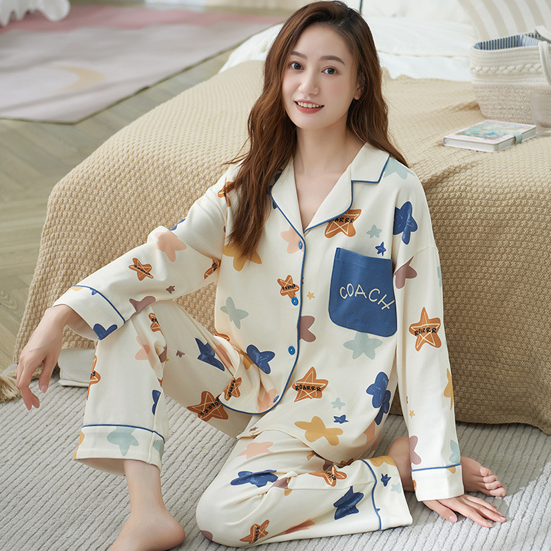 2023 nuevo pijama de primavera y otoño de las mujeres 100% puro algodón neto rojo estilo manga larga ropa de abrigo de primavera y otoño desgaste del hogar