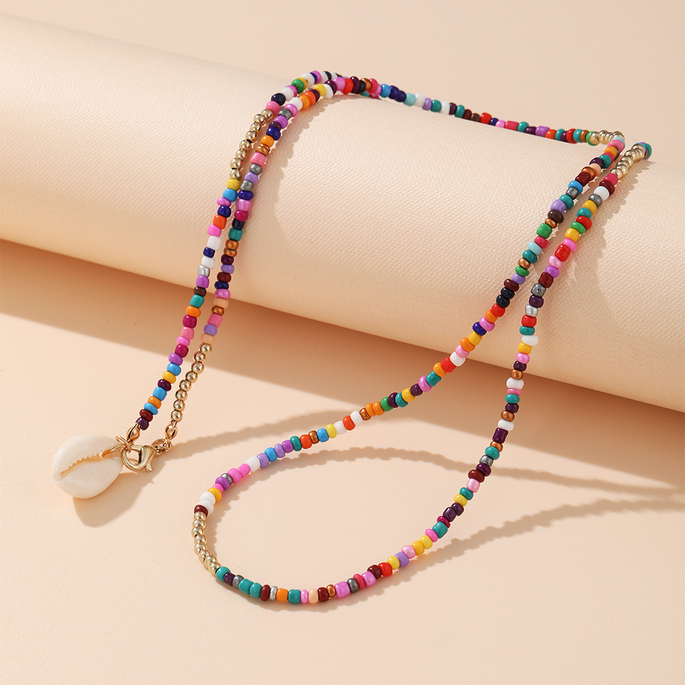 New Bohemian Colorful Miyuki Beads Shell Double Necklace Wholesale Nihaojewelry display picture 4