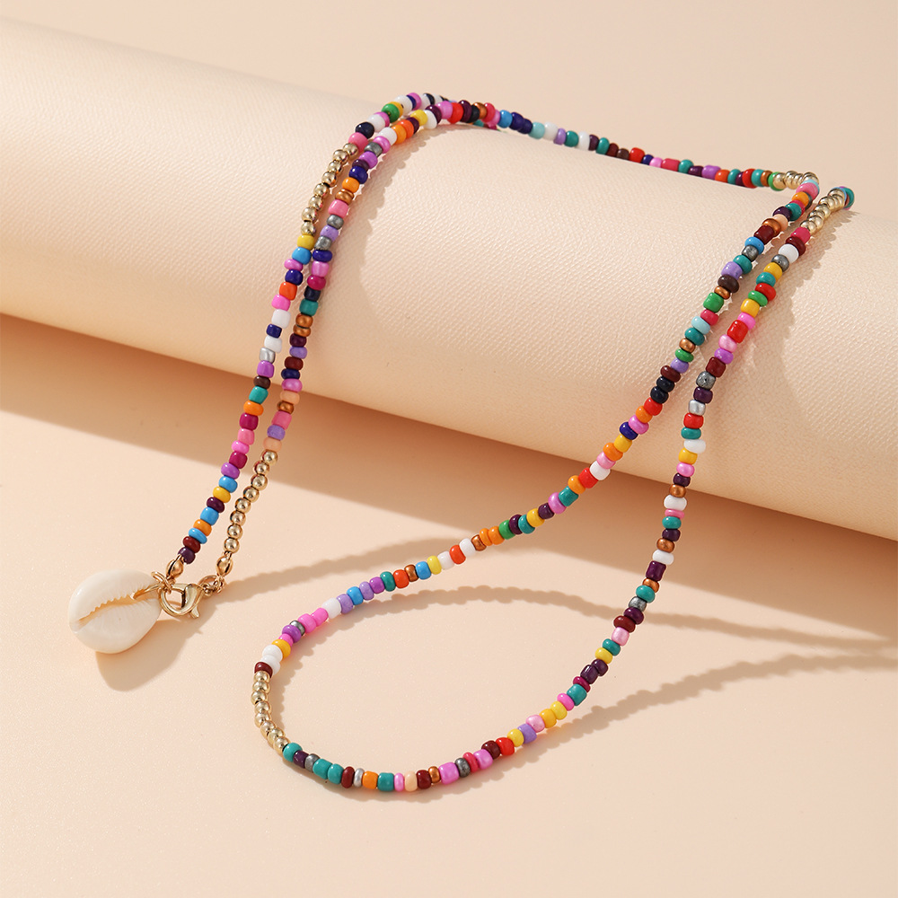 new bohemian colorful miyuki beads shell double necklace wholesale nihaojewelry