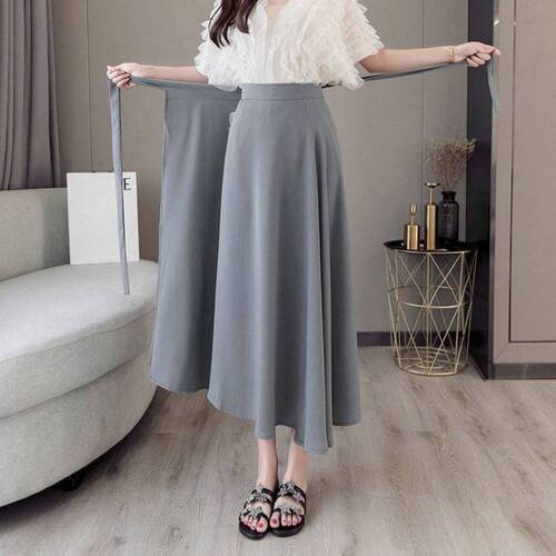 Spring and Summer Korean Version One-Piece Long Dress with Belt High-Waist Medium-Length A-Line French Knee-Length Semi-Skirt for Women with Apron