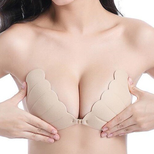 Underwire-free, ultra-thin, one-piece shell invisible solid color wedding bra cups, shaping, natural silicone adhesive nipple pads, strapless