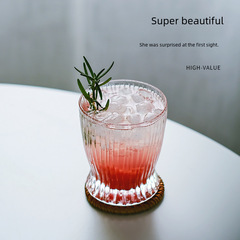 Ins-style high-end glass water cup with flame pattern design, retro light luxury cocktail cup, coffee cup