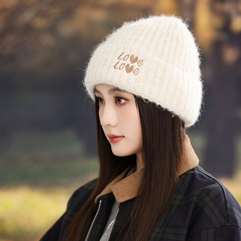 帽子女秋冬布标彩色豆豆针织帽显脸小韩版百搭防寒保暖护耳毛线帽|undefined