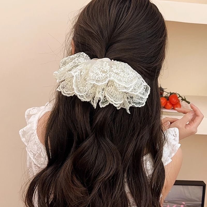 Accesorios de principios de primavera nuevo tocado falda de encaje de doble capa de color sólido bola de alta calidad cuerda para el cabello lazo para el cabello grueso accesorios para el cabello