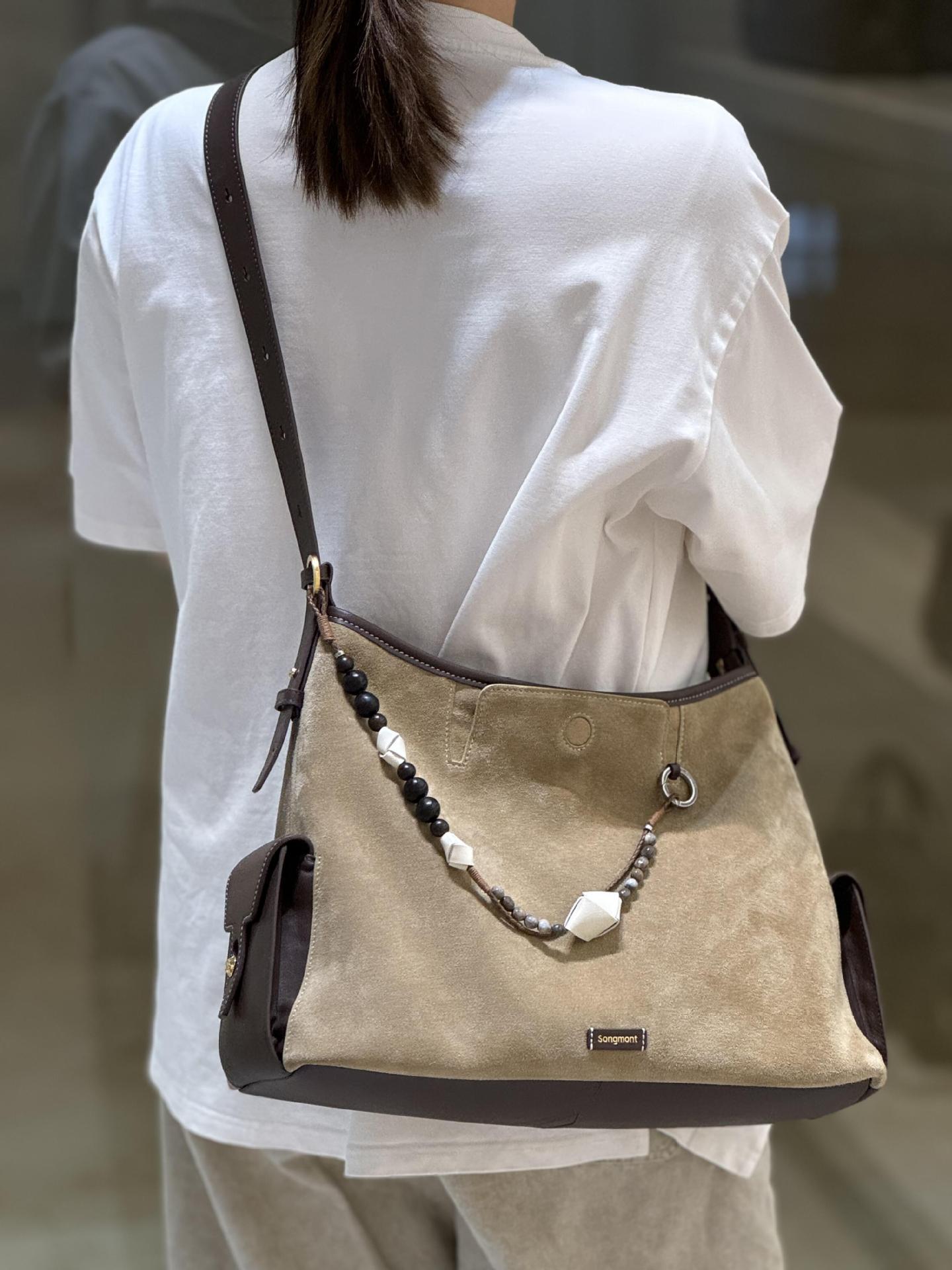 Xunji Travel Hobo Bag Suede Genuine Leather Large Capacity Crossbody Laptop Bag 2026 Unisex - Thumbnail 7