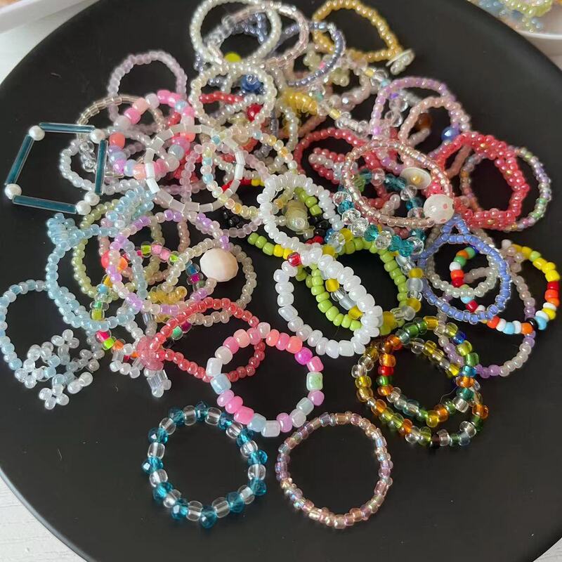 Beaded Ring Mixed Style Weaving Personalized Handmade Ring Best Friend Original Design Wish Non-Returnable Mix and Match Colorful