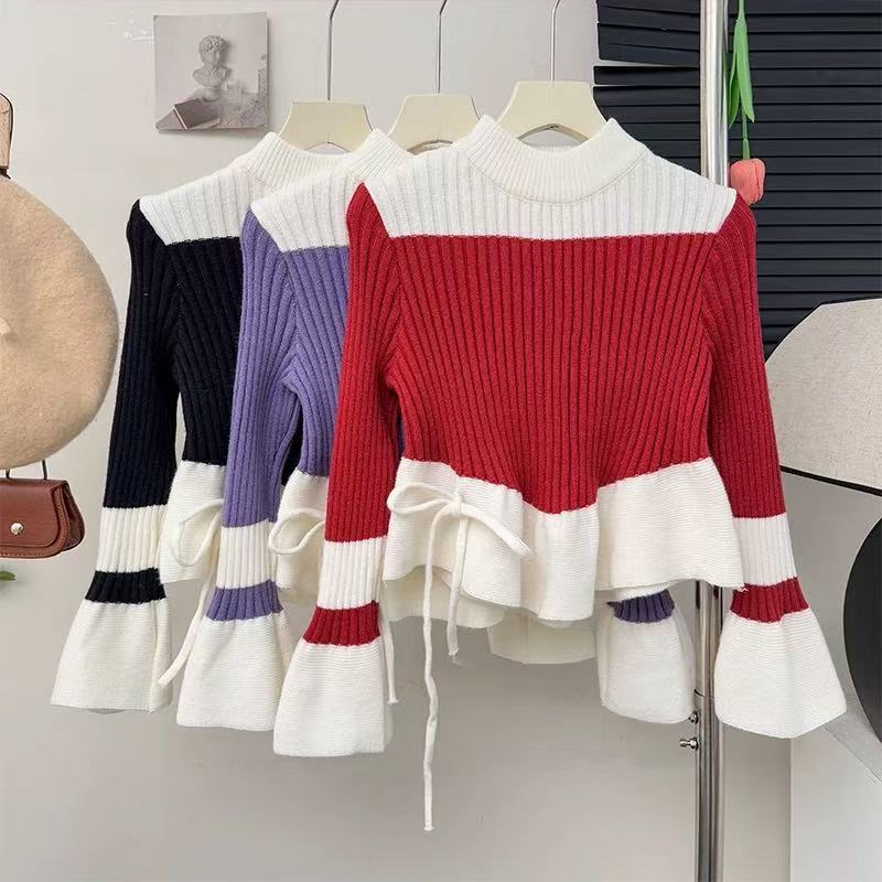 2026 Winter High-End Designer Knit Top with Super Stylish Splicing, Slimming and Elegant Knit Sweater for Women