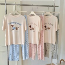 MSUSU棉苏苏小狗套装春夏新款莱赛尔波点狗睡衣女宽松弹力舒适
