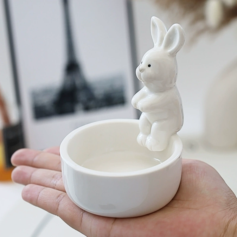 Ceramic rabbit candlestick, Nordic Easter ornament, tea‑light holder, 12×11×12 cm