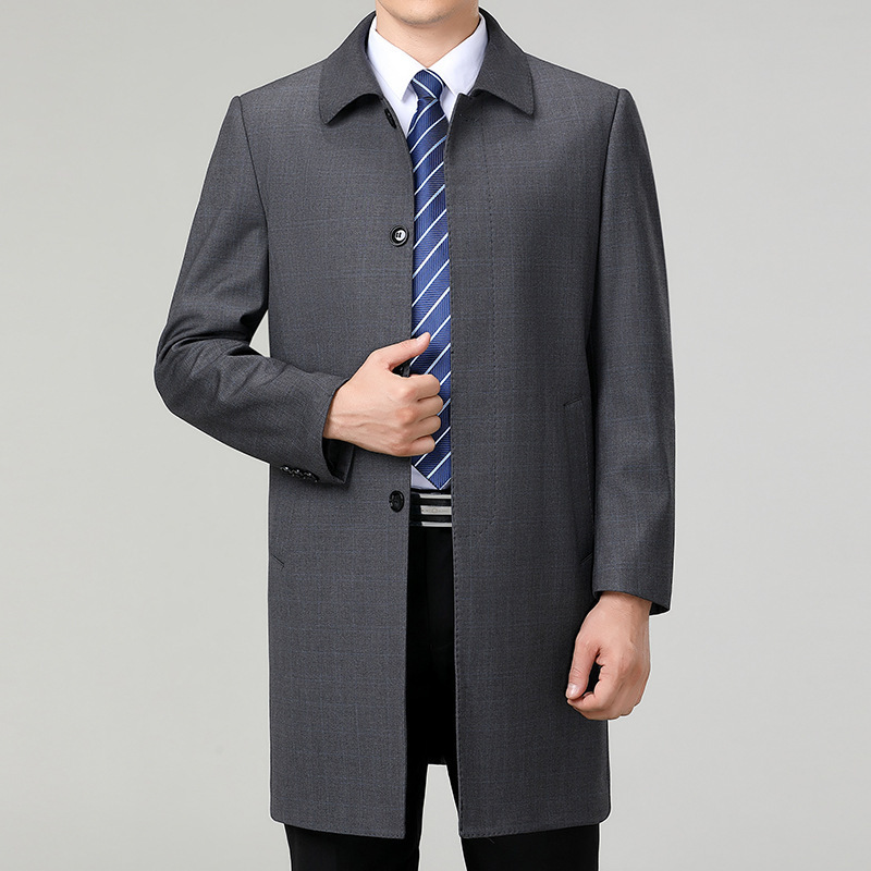 Brand Men's Windbreaker Spring New High-End Design Mid-Length Classic Coat Middle-Aged Dad Wool Coat