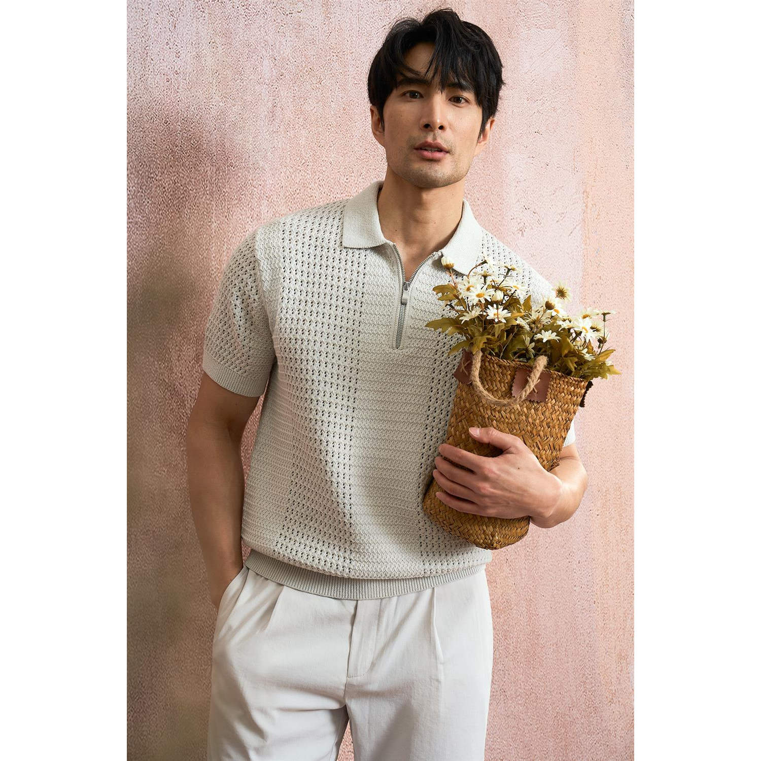 Polo camiseta de punto camiseta de manga corta camiseta de hombre solapa hueco medio cremallera viejo viento de negocios de verano fábrica transfronteriza al por mayor image 5