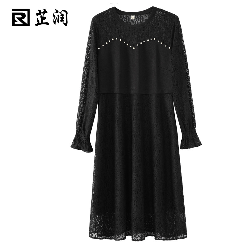 （加工定制）胖mm女装200斤2022春装新款气质黑色蕾丝连衣裙12265