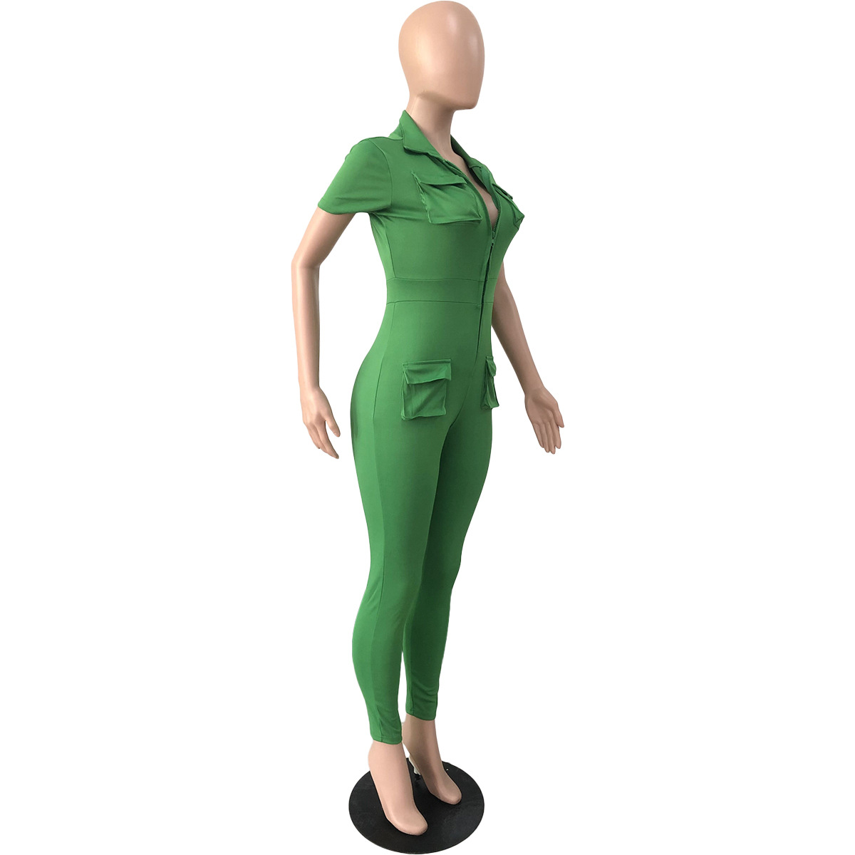 Women's Jumpsuit Sexy Zipper Bodysuit With Three Dimensional Pockets_voghion.com