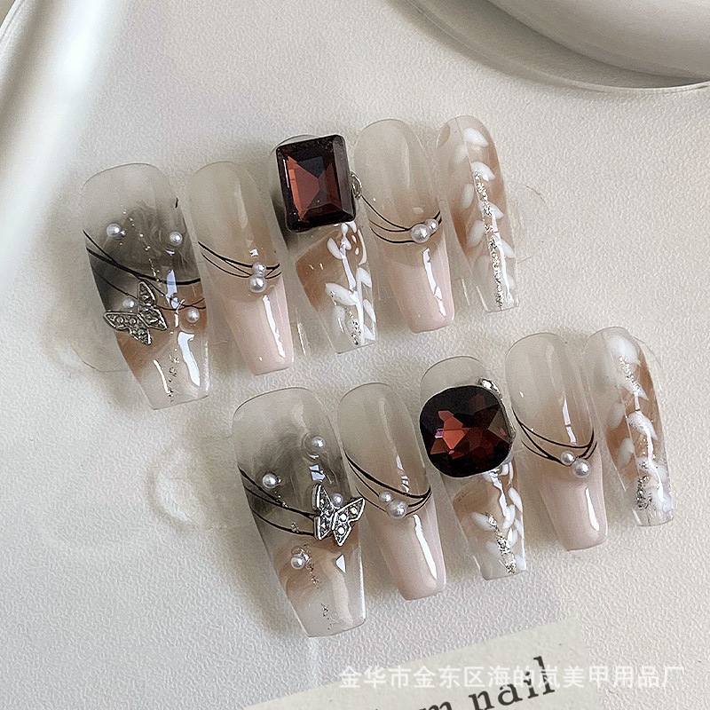 Pink French-Style Long Wearable Nails, Light Luxury with a High-End Feel, Ice-Transparent Gradient Nail Art, 2026 New Handmade Nail Patches Pink French-Style Long Wearable Nails, Light Luxury with a High-End Feel, Ice-Transparent Gradient Nail Art, 2026 New Handmade Nail Patches