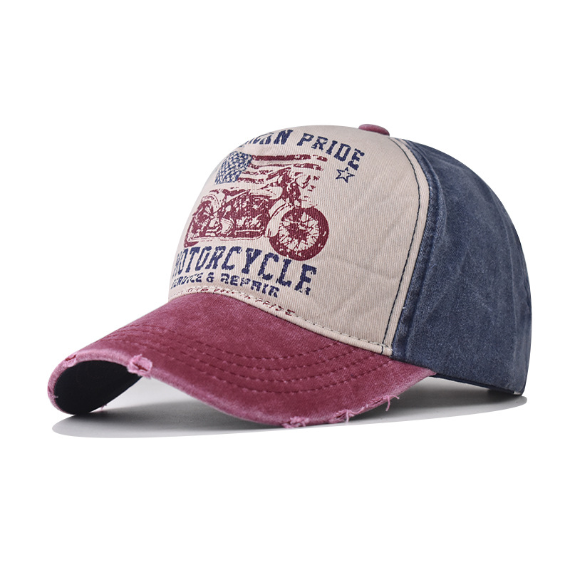 Algodón transfronterizo lavado gorra de béisbol para hombres y mujeres estilo coreano gorra de pico británico shabby Denim al aire libre impreso sombrero apenado image 8