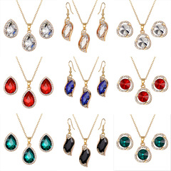 亞馬遜跨境熱銷水滴鑲鑽項鍊套裝女時尚個性高級感首飾兩件套批發