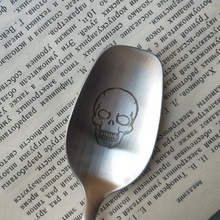 万圣节手绘创作图案骷髅头勺叉餐具304不锈钢勺子跨境骷髅手叉子