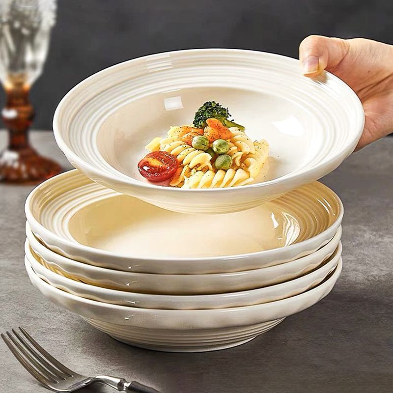Minimalist Home Silk Road Ins Ceramic Tableware with a High-End French Hotel Style, Deep Soup Plate, Straw Hat Cream Plate