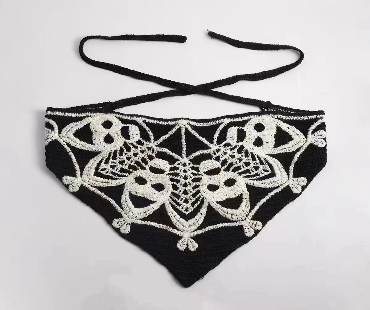 Francia cereza toallas triangulares mujeres primavera y otoño viajes padres-hijos gancho de punto flores hueco pañuelo de arte correa de pelo gorro