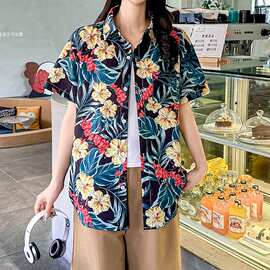 大码胖妹妹港味碎花短袖衬衫女夏季新款洋气休闲宽松显瘦百搭上衣