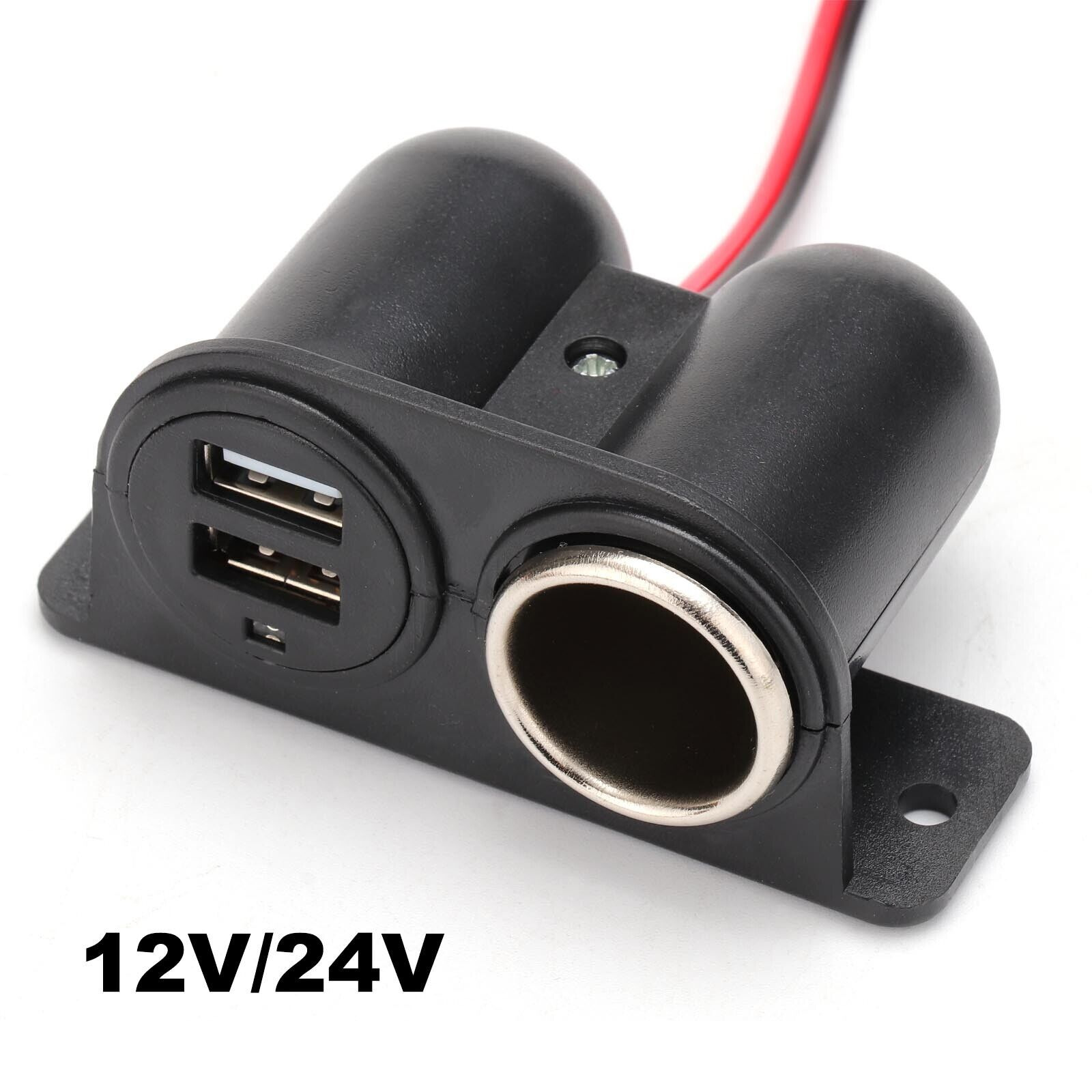 汽车改装双孔铜插座带双USB 12/24V电源母座USB车充手机充电器