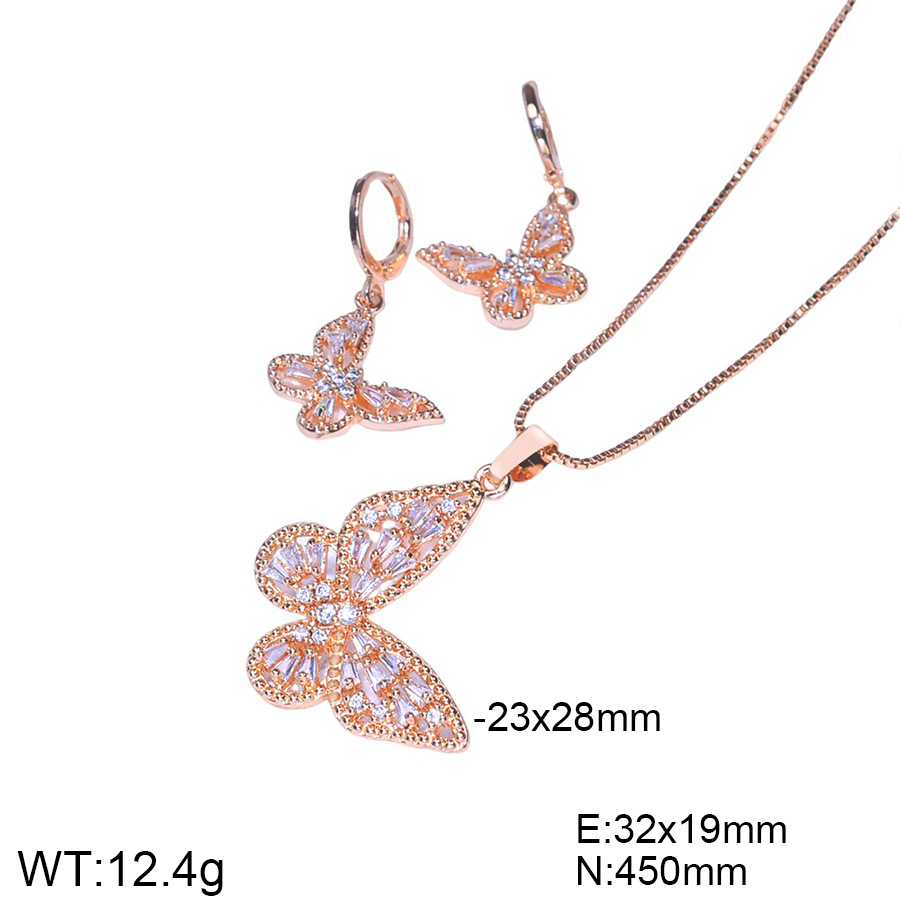 2026 nuevo diseño de mariposa aretes de zircón de cobre collar conjunto de joyería aretes de mujer colgante hermosa joyería transfronteriza image 3
