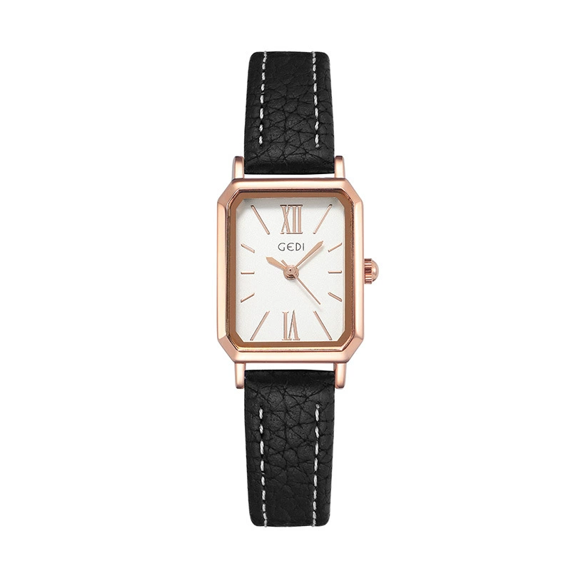 Rectangular Retro Quartz Women's Watch, Simple Korean Style, Leather-Look Strap, Lightweight