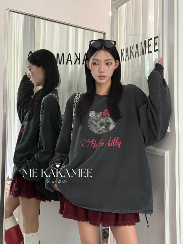 ME KAKAMEE十三行秋新品美式喷画卡通KT水洗宽松百搭卫衣女 8935|undefined