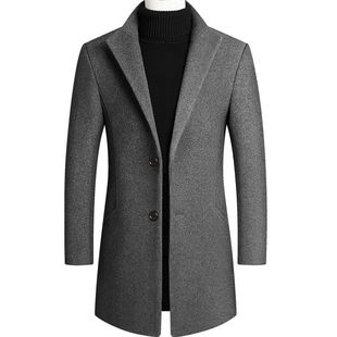 2025 New Autumn and Winter Woolen Men's Outwears, Casual Slim Woolen Windbreakers, Mid-Length Woolen Men's Clothing