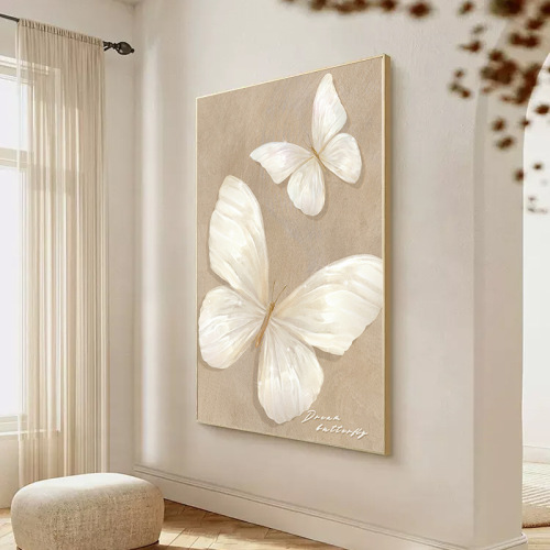 French Cream Style Living Room Decor Painting, High-End Bedroom Wall Art, Rustic Wood Butterfly Sofa Background Wall Hanging