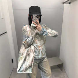 正确版原标acne新款3D打印蕾丝长袖打底衫T恤男女同款罩衫防晒衣