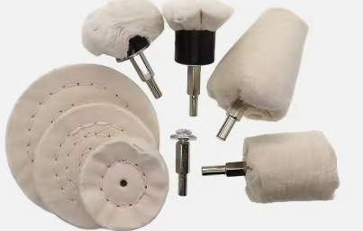 Rueda de tela blanca al por mayor transfronteriza con mango espejo pulido encerado cilíndrico seta cono rueda de tela cabeza de molienda mango diámetro 6mm