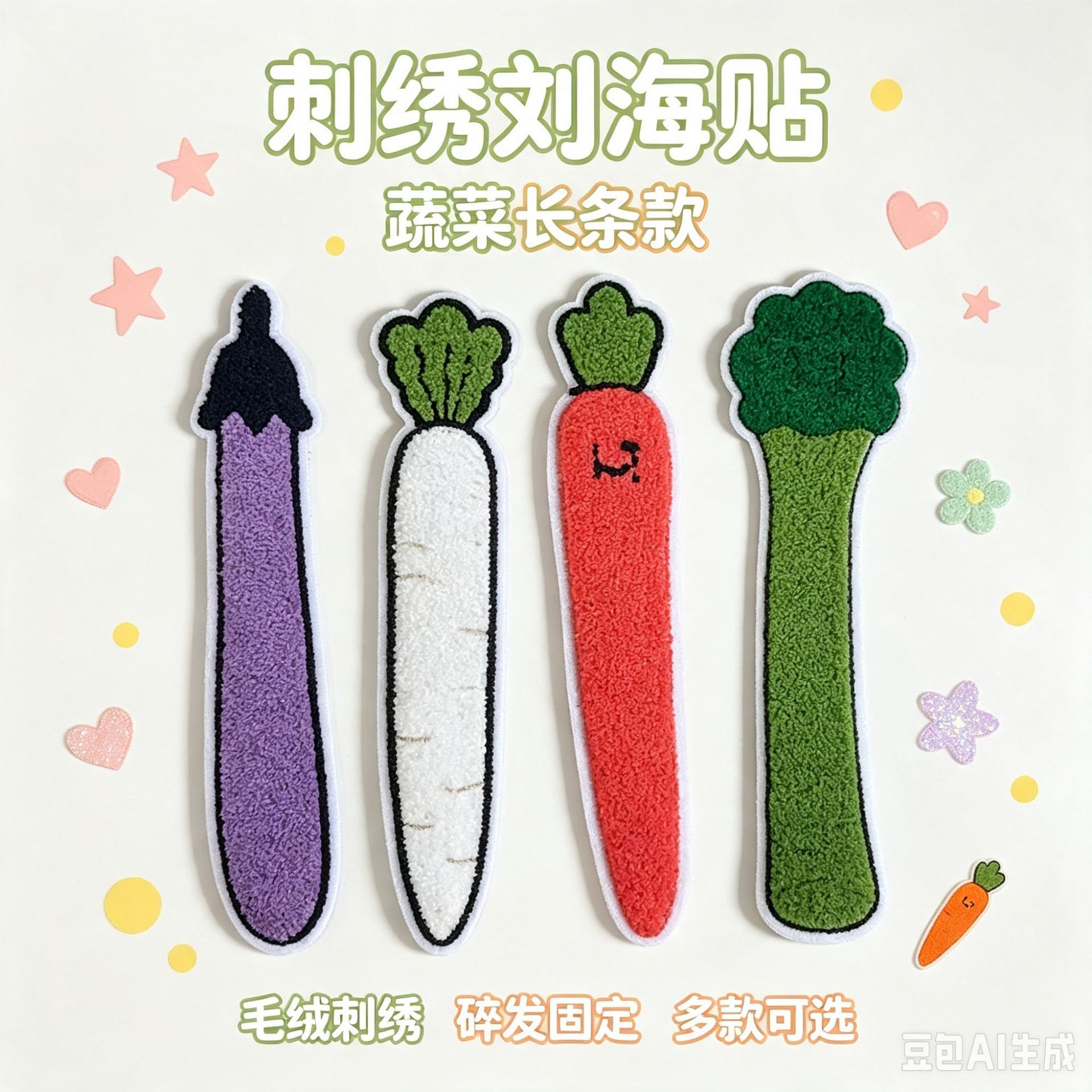 Bangs patch for tidying stray hair, vegetable-shaped cute dopamine decoration for girls