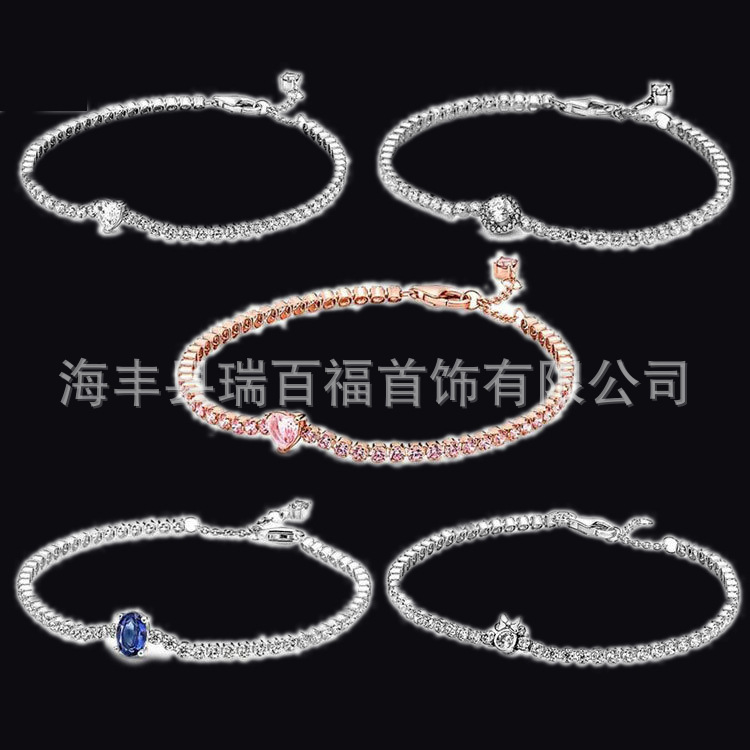 Van Pan's New Minnie Tennis Bracelet Rose Golden Shine Heart-Shaped Diamond Embellished Adjustable Pull Bracelet