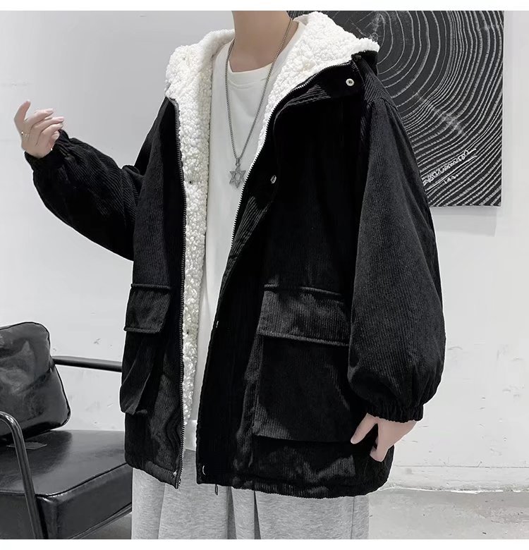 Chaqueta acolchada de algodón con capucha de estilo retro de Hong Kong para niños en invierno suelta y versátil nueva chaqueta de hombre con cremallera cálida