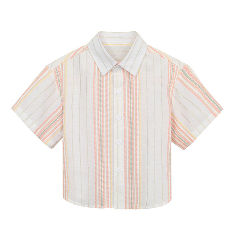 Camisa para niños Estilo coreano ropa para niños Estilo británico algodón rojo y azul rayas camisa de manga larga niños y niñas camisa plisada uniforme escolar verano