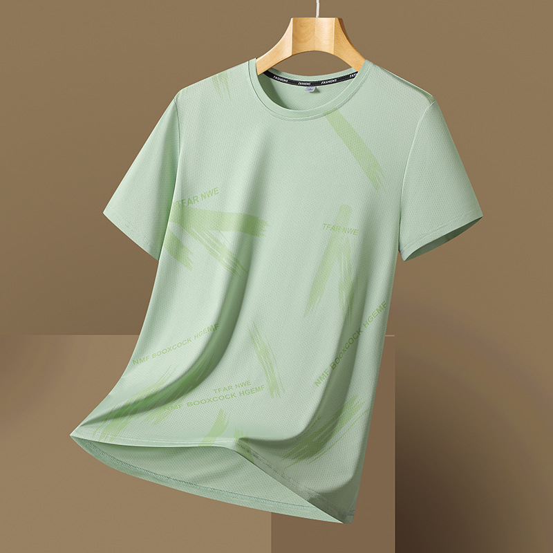 Ice Silk Short-Sleeved Men's Summer Thin Loose Versatile Quick-Drying T-Shirt Fashionable Casual Sports Breathable Round Neck Top for Men