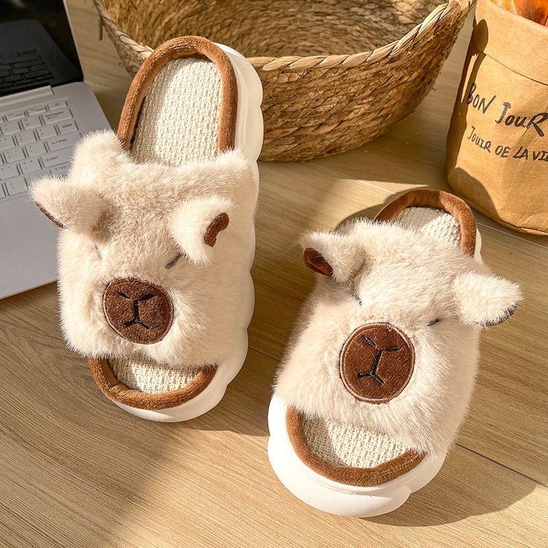 Pantuflas de lino con diseño de la familia de capibaras, para todas las estaciones, absorbentes del sudor, para uso en interiores (impuestos no incluidos)