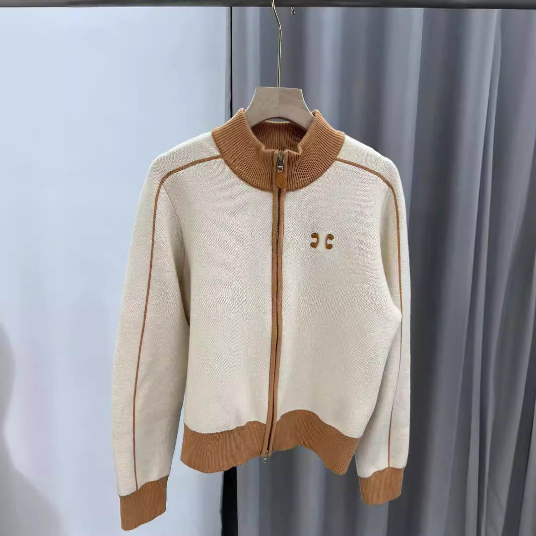 가을과 겨울 2024 새로운 소녀 스타일 컬러 매칭 칼라 스웨터 캐주얼 올 매치 연령 감소 지퍼 니트 카디건 재킷