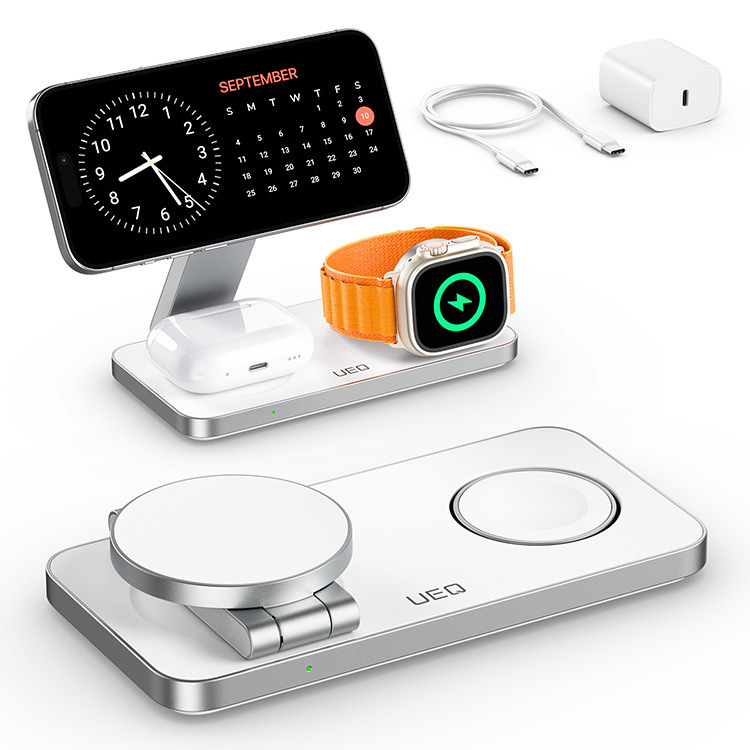 Cross-Border New Product Desktop Three-In-One Magnetic Wireless Charger Suitable for Iphone12-16 Watches and Earphones