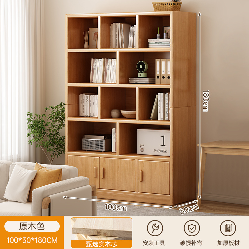 Estante de estantería Gabinete de pared completa de piso a techo Estantería para el hogar de color de madera maciza Gabinete de almacenamiento de sala de estar de una pieza contra la pared Gabinete de rejilla