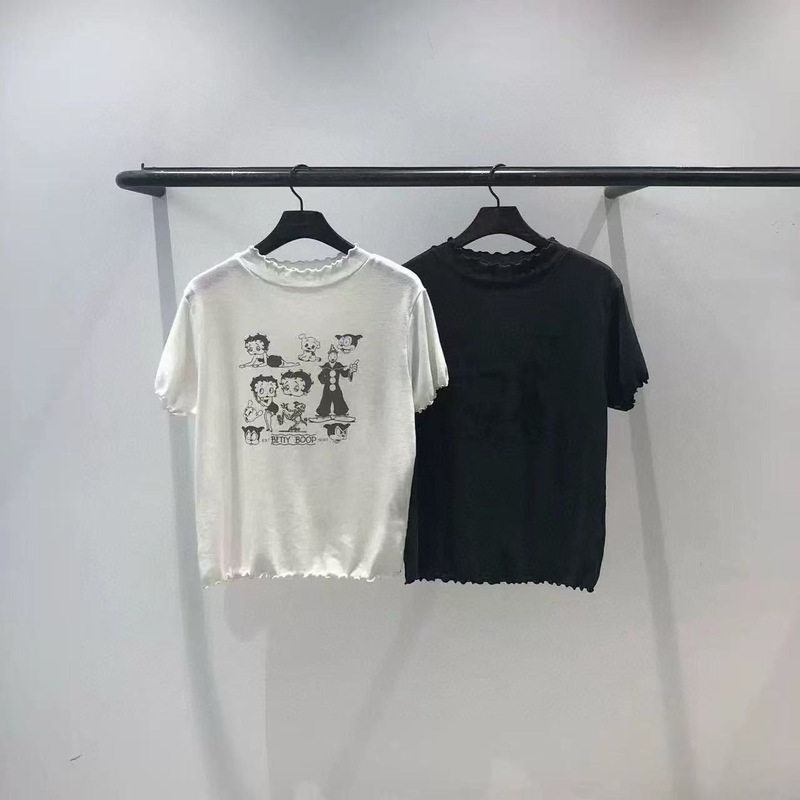 [Pre-Sale] South Korea's Dongdaemun Jane Birkin Summer New Cartoon Betty Wave Lace Short-Sleeved T-Shirt