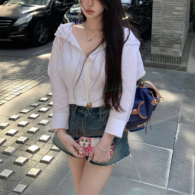 Linen and Jeans Short Casual Jacket Hot Pants Shorts Versatile Sun Protection Top Fringed Retro Pants