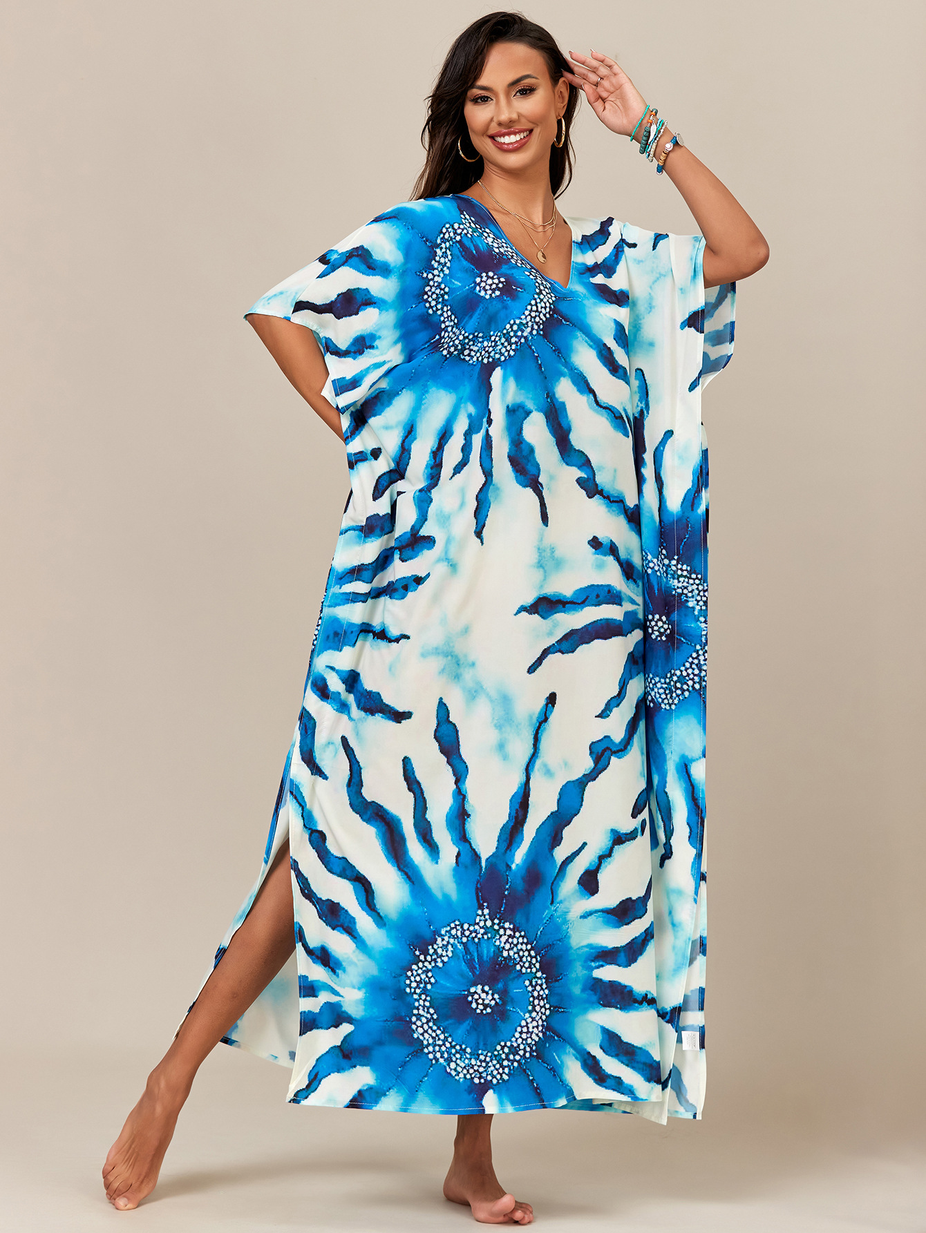 Nuevo posicionamiento transfronterizo europeo y americano blusa de playa estampada túnica suelta de vacaciones blusa exterior de bikini 5025